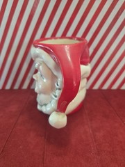 Vintage Santa Claus Mug Hand Painted Ceramic Winking Face Hat 4in Signed Cracks