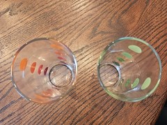 Vintage MCM 2 Libbey Polka Dot Glass Tumblers 1 green 1 red