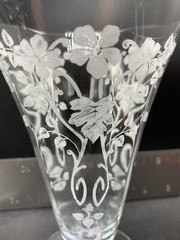 Rose Iced Tea Glasses Etched Flowers Vintage Set of 2