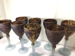 NN30 Vintage Antique A Set 8 Frosted Art Glass Goblet Wine Glass For Gift