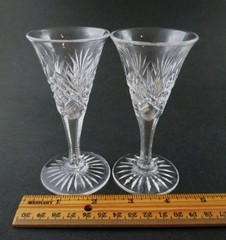 2 antique ABP Cut Glass CORDIALS – Flared Bowl Trumpet shape – 1 oz., 4.5″ tall