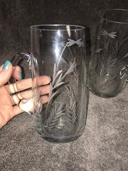 Beautiful Etched Wheat Pattern Glass Mug About 6” Tall