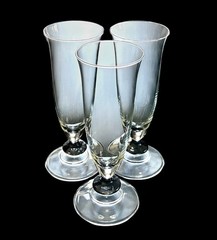 Set Of 3 Vintage Clear Footed Wine Water Goblets Glasses Black Wafer Stem 6.5”