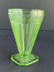 Vintage Jeannette Green Depression Glass Footed Ice Tea Tumbler Decor Cup