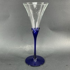 Champagne Flute Wine Glass Tulip Clear with Blue Stem 9.5”