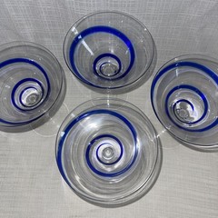 Lot Of 4 Pier 1 SWIRLINE Martini Art Glass Cobalt Blue Swirl Stemware Mouthblown