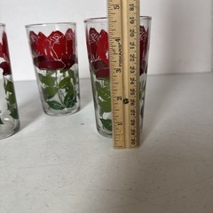 Vtg 1960’s MCM Anchor Hocking Red Rose Juice 8oz Drinking Glasses 4 5/8 In Set 3