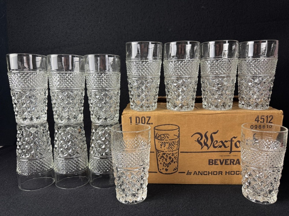 Vintage Anchor Hocking Wexford Glass Tumblers 5.5″ Tall 11 oz #4512 Box of 12