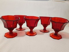 Vintage 5 Independence MCM Amberina Octagon Shaped Sherbet Glasses