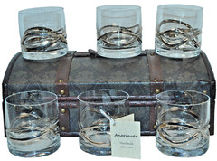 ANORINVER Art Glass DOF Glasses Set/6 in Trunk Box Spain Hand Crafted NIB
