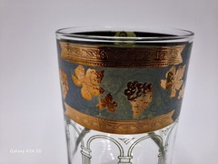 Vintage Cera Glass Cora Water Goblets Grecian Gold 22K Green Grapes Set of 2