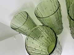 5 Glass Tumblers Set Anchor Hocking Tahiti Bamboo Avocado Green 1960 Drinking