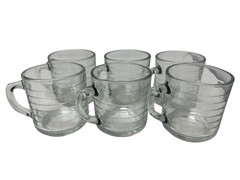 Set Of 6 Vintage Libbey Duratuff Mexico Clear Ribbed Glass Hoops Mugs MINT