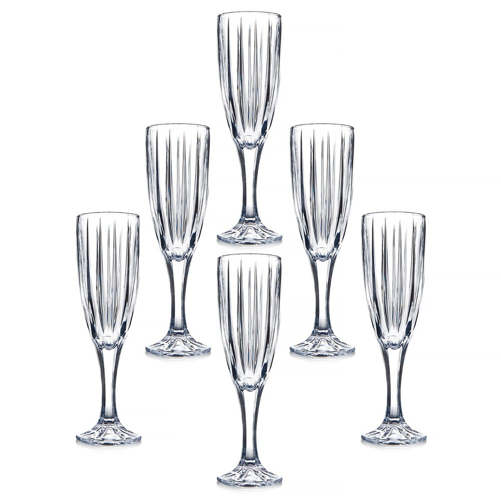 Faceted Champagne Glass Set of 6 Etched Glass Flutes Set 6 x 7 fl oz each