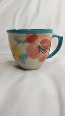 The Pioneer Woman Floral Stoneware Coffee Mug Teal Handle Dishwasher Microwave