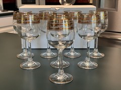Vintage Baroque Style Crystal Goblets Wine Water Gold Trim Set of 8 Germany