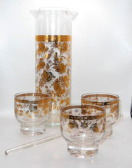 VTG Culver Chantilly MCM 22 KT Gold inlay 5pc Barware Martini Set