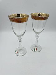 Vintage Cristalleria Fratelli Fumo Gold Rimmed Wine Glasses 8.5” Handmade Italy