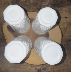 Vintage white milk glass tumbler set, 4 drinking glass set grape design about 6″