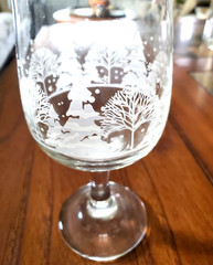 Libbey VTG 80’s Frosted Winter Fir Tree Wine Beverage Glasses Goblets 9 pc Nice