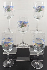 (5) Arcopal Florine Wine Glasses Set Vintage Floral Stemware Luminarc France Lot