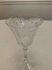 Vintage Crystal Wine Glasses Etched Seneca? Tiffin? Elegant 7 1/2” Tall Set Of 4