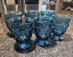 Vintage Colony Glass Whitehall 4 3/8” Riviera Blue Cubist Juice Tumbler Set of 6