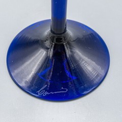 Steven Correia Pulled Feather Blue Iridescent Wine Water Goblet Glass 9 7/8″H