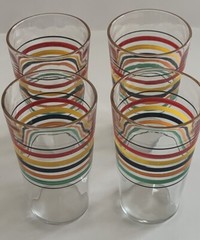 4 Vintage Striped Paneled Bands Juice/bar Glasses 4 Oz – 3.75” Rare Size NICE
