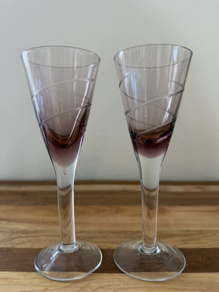 Mikasa Purple Swirl Set Aperitif Digestivo 2 Oz Wine Tasting Cordial Flutes