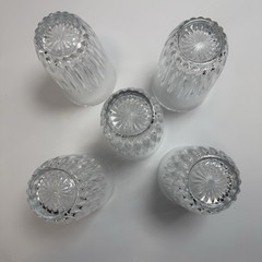 Vintage Clear Pressed Glass Tumblers Set of 5 Fanburst Diamond Pattern 1980s