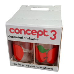 Indiana Glass Concept 3 Glasses 14oz Apples Set Drinkware Double Rocks in Box