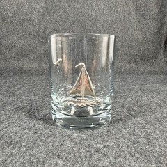 See of 3 Vintage Pewter Sailboat Old-Fashioned Glass Nautical Coastal Drinkware