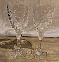 Set of 2 Godinger Shannon Palm South Beach Crystal Water Wine Glasses 8 inch