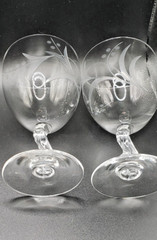 Fostoria Crystal Gray Cut Spring Pattern 4 1/2″ Wine Glass – set of 2