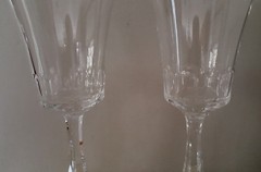 PAIR of Romania 8-1/2″ Panel Cut Thumbprint Glass Crystal Goblets – Handcrafted