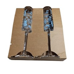 Walmart Bunny C226-72498 2 Champagne Flutes Blue Rabbit Print Spring