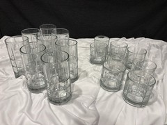 Sixteen (16) Anchor Hocking Tartan Manchester Clear Tumblers & Old Fashioned