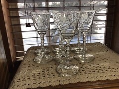 7 Vintage Rock Sharpe Halifax Etched Floral 4 Oz Pillar Stem Wine Glasses