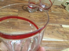 2 Retired PIER 1 SWIRLINE RED double old fashioned 14 OZ GLASS 4 3/4” MINT
