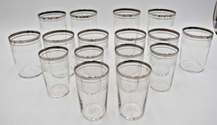 Vitg Needle Etched Silver Rim Federal Glasses Assorted Sizes 16 lot Mid Century