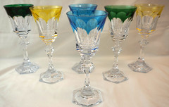 Cristal De Sevres Chenonceaux Set of 6 Glasses, 8 5/8″ Blue, Green, Yellow (S40)