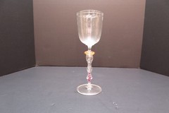 CHUCK VANNATTA HAND BLOWN ORNATE ART GLASS WINE GLASS / WATER GOBLET 10″ SIGNED