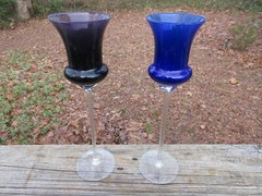 Vintage Murano purple and/or blue long stem twist Goblet Glass 12 3/4″ 11Oz EACH