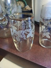 Etched Grapevine Clear Glass Wine, Tumbler, Goblet Set, Five Pieces
