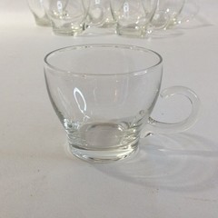 Clear Glass Punch Tea Cups Unique Handle Vintage Mid Century Set Of 6