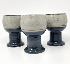 Vintage Otagiri Mariner Pottery Goblets Stoneware Speckled Chalice Blue Set of 3