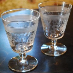 Vintage ROCK SHARPE Set 2 Cut Crystal 3006-11 Low Water Goblets 5.25″ Floral