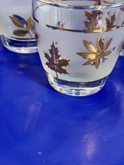 Set of 8 Libbey Golden Foliage Lowball Glasses Gold Rim Frosted 3” 1953-1978