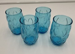 Vintage Anchor Hocking Madrid Aqua Blue Diamond Quilted Juice Tumblers (4) 3.75”